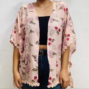 Faballey Pink Floral Kaftan Shrug